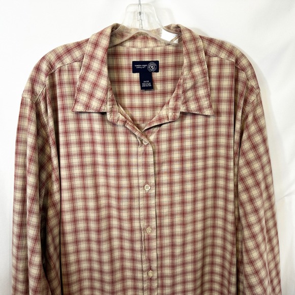Venezia Plus Size 27/28 Top‎ Plaid Button Up Red Beige Long Sleeve Western 1776 - Picture 4 of 8